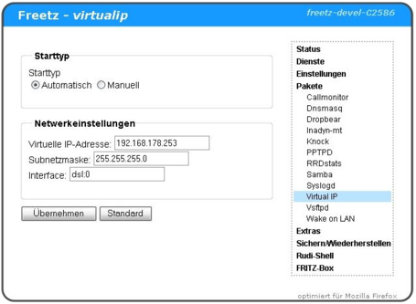 VirtualIP: Einstellungen